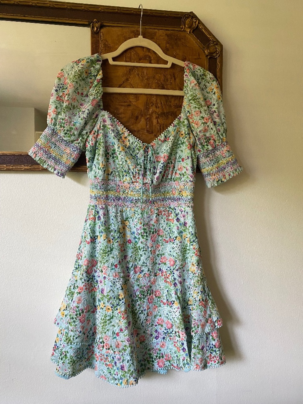 Alice + Olivia Crawford Sweetheart Puff Sleeve Mini Dress Coquette Floral Size 6